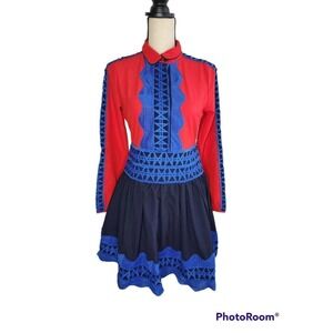 UNE-fluer Boho Shirt Dress Knee Length Embroidery Cut Women's Size Small